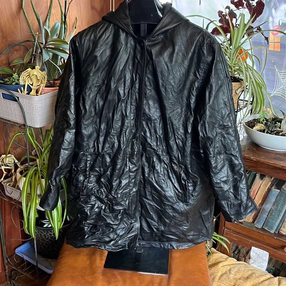 Accents Collection men’s padded lining, hooded, black Genuine leather coat XXL